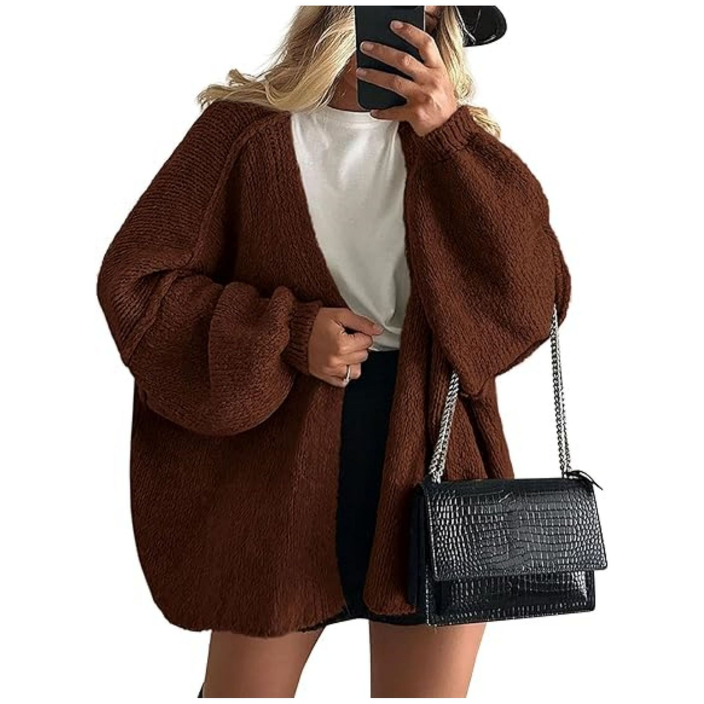 Oversized Batwing Sleeve Knit Cardigan for Women, Open Front Loose Chunky Knit Sweater Coat 13 Colors