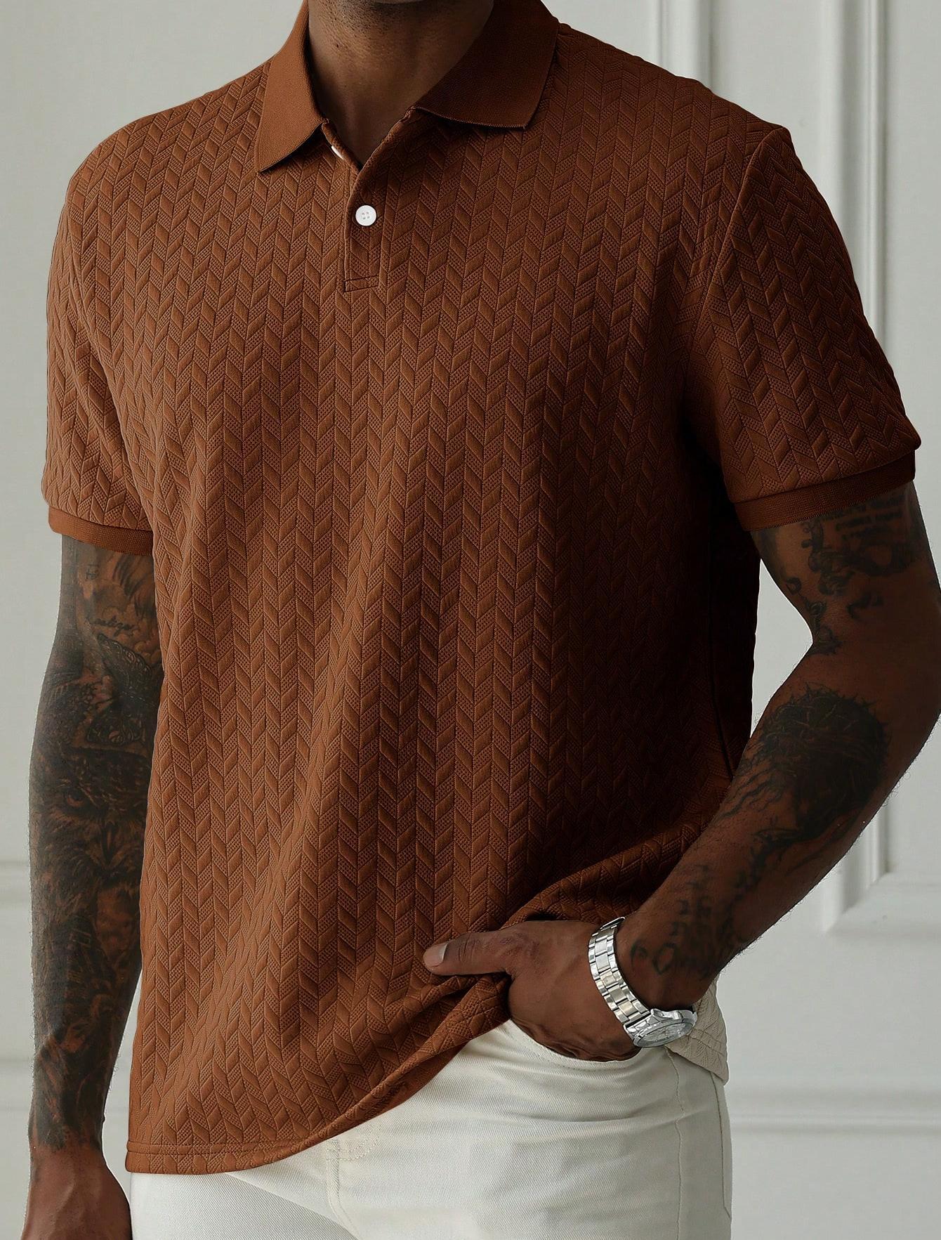 Men's Textured Short‑Sleeve Polo Shirt, Solid Color Casual Knit Top