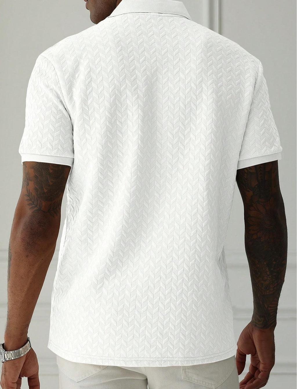 Men's Textured Short‑Sleeve Polo Shirt, Solid Color Casual Knit Top