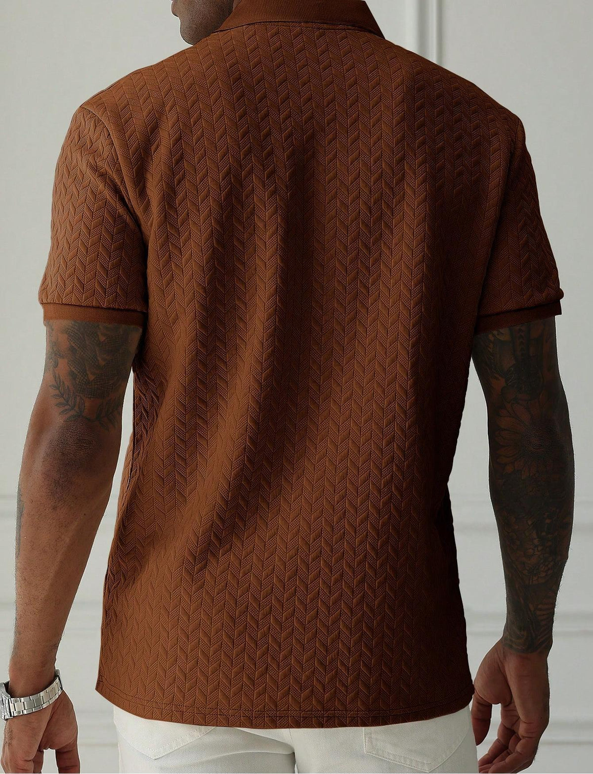 Men's Textured Short‑Sleeve Polo Shirt, Solid Color Casual Knit Top