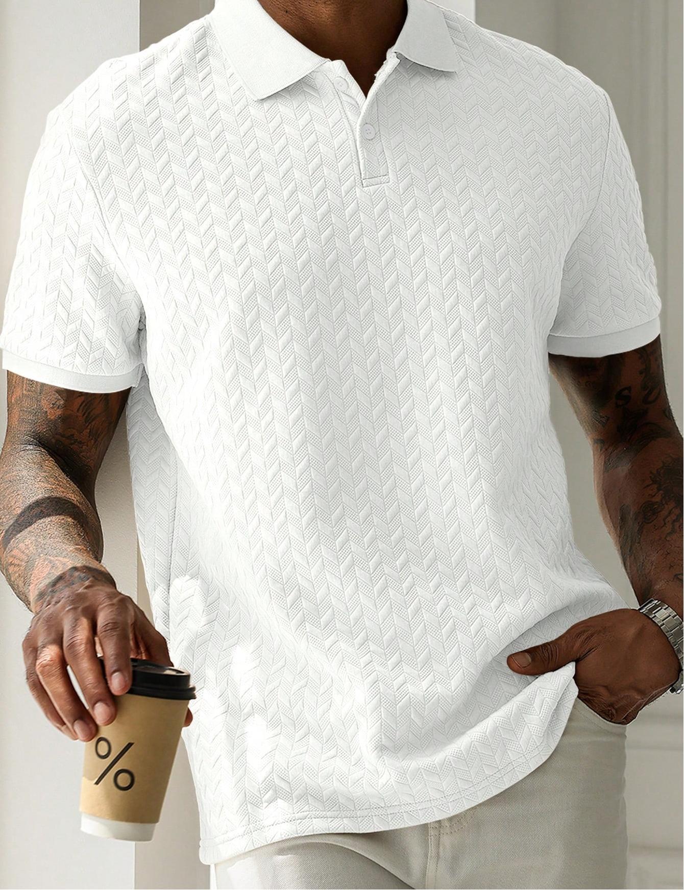 Men's Textured Short‑Sleeve Polo Shirt, Solid Color Casual Knit Top